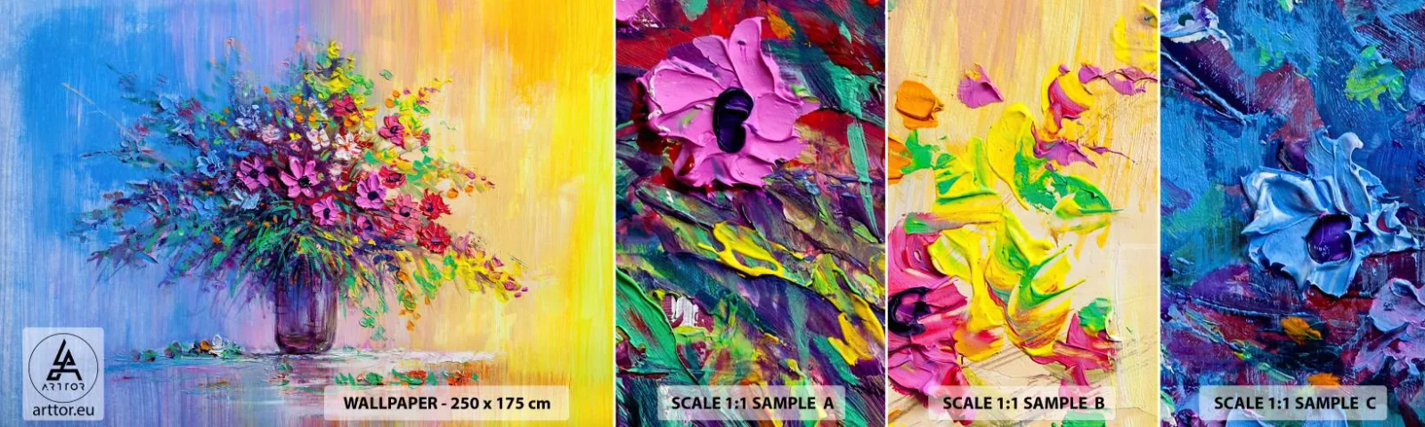 Fototapetenmuster Standard Eco - Sommergeschenk der Wiese - Blumen in einer Vase, Stück, Blumenstrauß - 100x30 cm