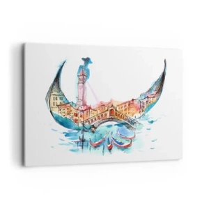 Bild auf Leinwand - Leinwandbild - Eine Aquarellkomposition von Venedig in Form einer Gondel - 100x70cm - Wir segeln durch die Stadt - Moderne Wanddekoration für Wohnzimmer und Schlafzimmer ARTTOR