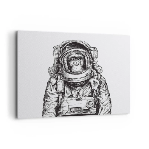 Bild auf Leinwand - Leinwandbild - Grafik eines Astronauten im Raumanzug mit Affenkopf - 100x70cm - Alternative Evolution - Moderne Wanddekoration für Wohnzimmer und Schlafzimmer ARTTOR