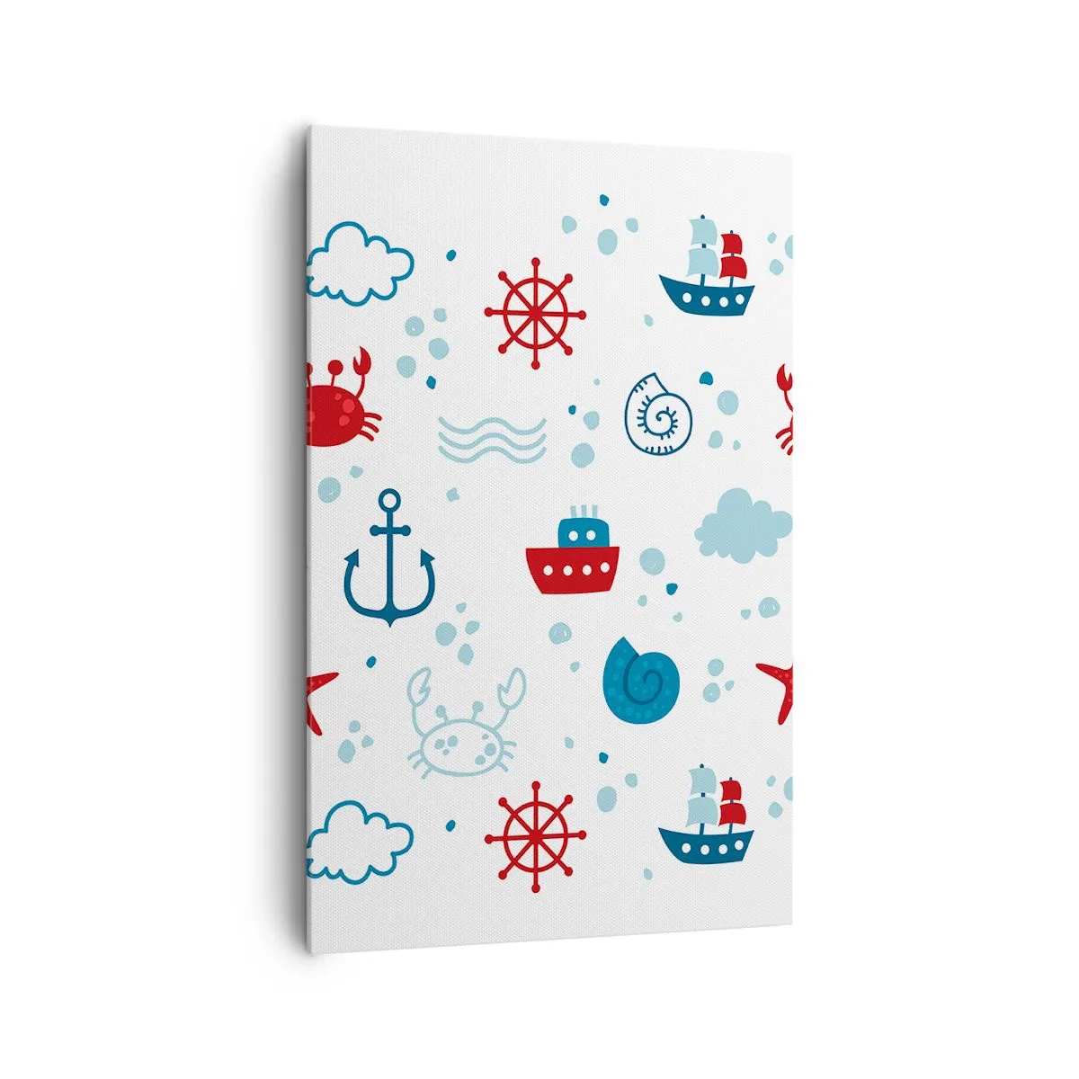 Bild auf Leinwand - Leinwandbild - Nautisches Muster mit Ankern, Schiffen und Krabben - 80x120cm - Märchen vom Meer - Moderne Wanddekoration für Wohnzimmer und Schlafzimmer ARTTOR