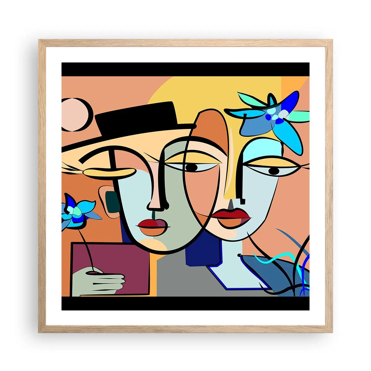 Poster in einem Rahmen aus heller Eiche - Picassos randez vous - 60x60 cm