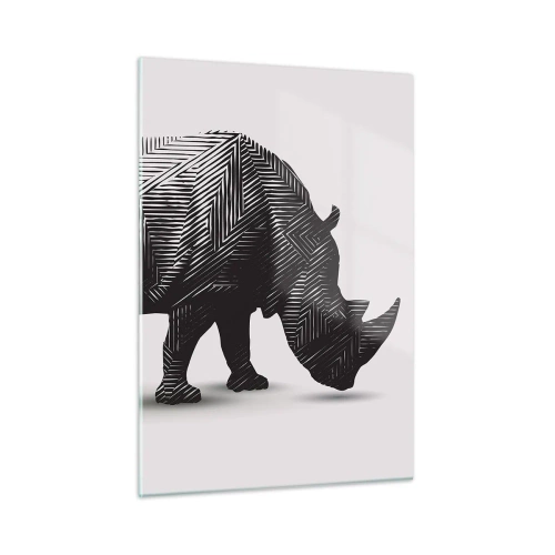 Glasbild - Bild auf glas - Schwarz-weißes Nashorn mit geometrischen Mustern - 50x70cm - Geometrische Schönheit der Natur - Moderne Wanddekoration für Wohnzimmer und Schlafzimmer ARTTOR