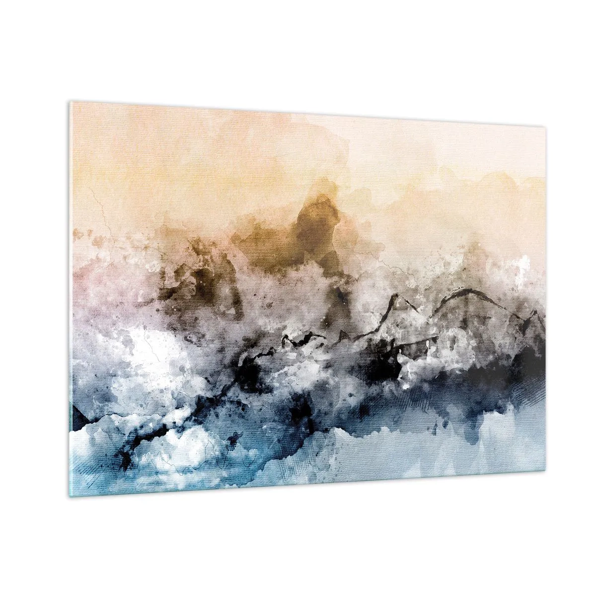 Glasbild - Bild auf glas - Abstrakte Landschaft in Pastelltönen mit Nebel - 100x70cm - In einer Nebelwolke ertrunken - Moderne Wanddekoration für Wohnzimmer und Schlafzimmer ARTTOR