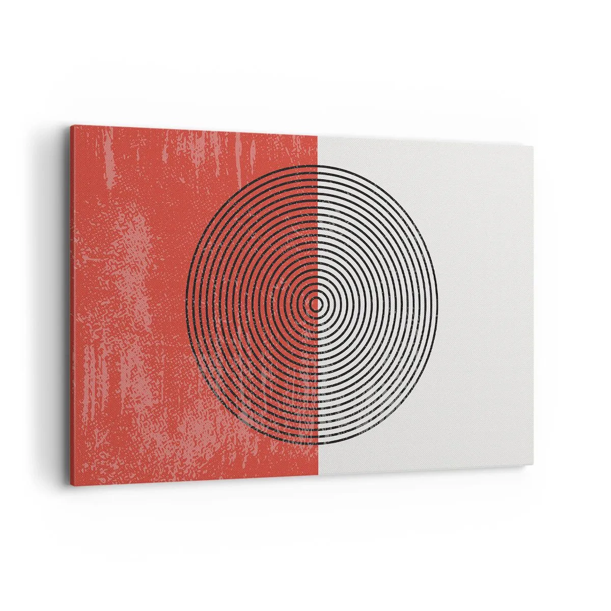 Bild auf Leinwand - Leinwandbild - Geometrisches Muster mit konzentrischen Kreisen auf rot-weißem Hintergrund - 120x80cm - Auf den Punkt gebracht - Moderne Wanddekoration für Wohnzimmer und Schlafzimmer ARTTOR