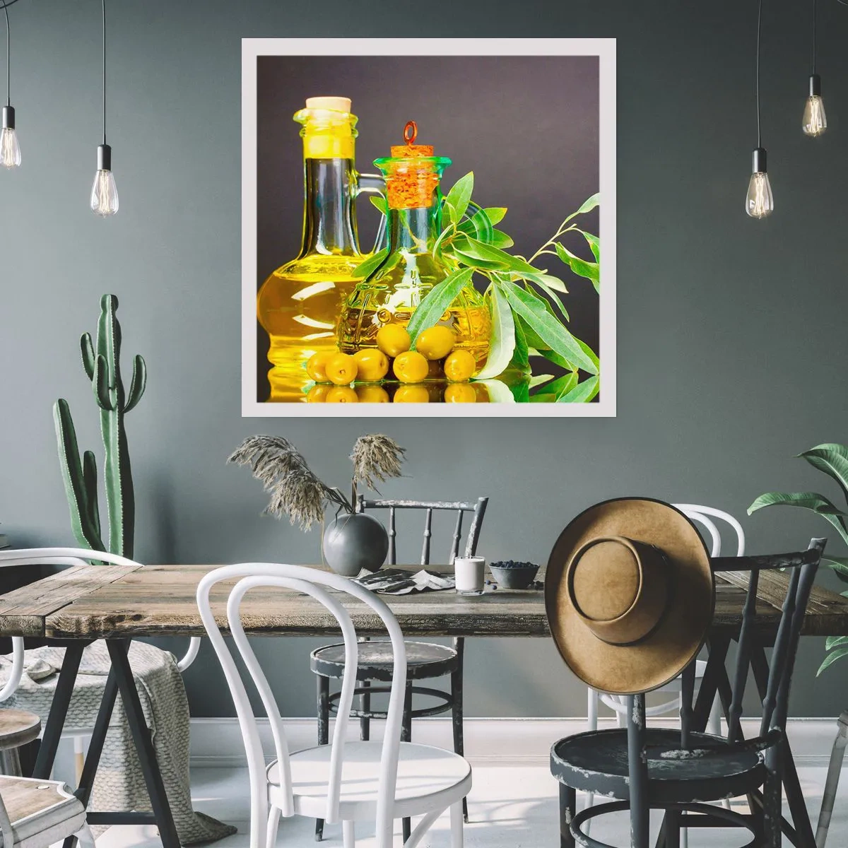 Poster - Stillleben mit Oliven und Olivenöl - 30x30 cm