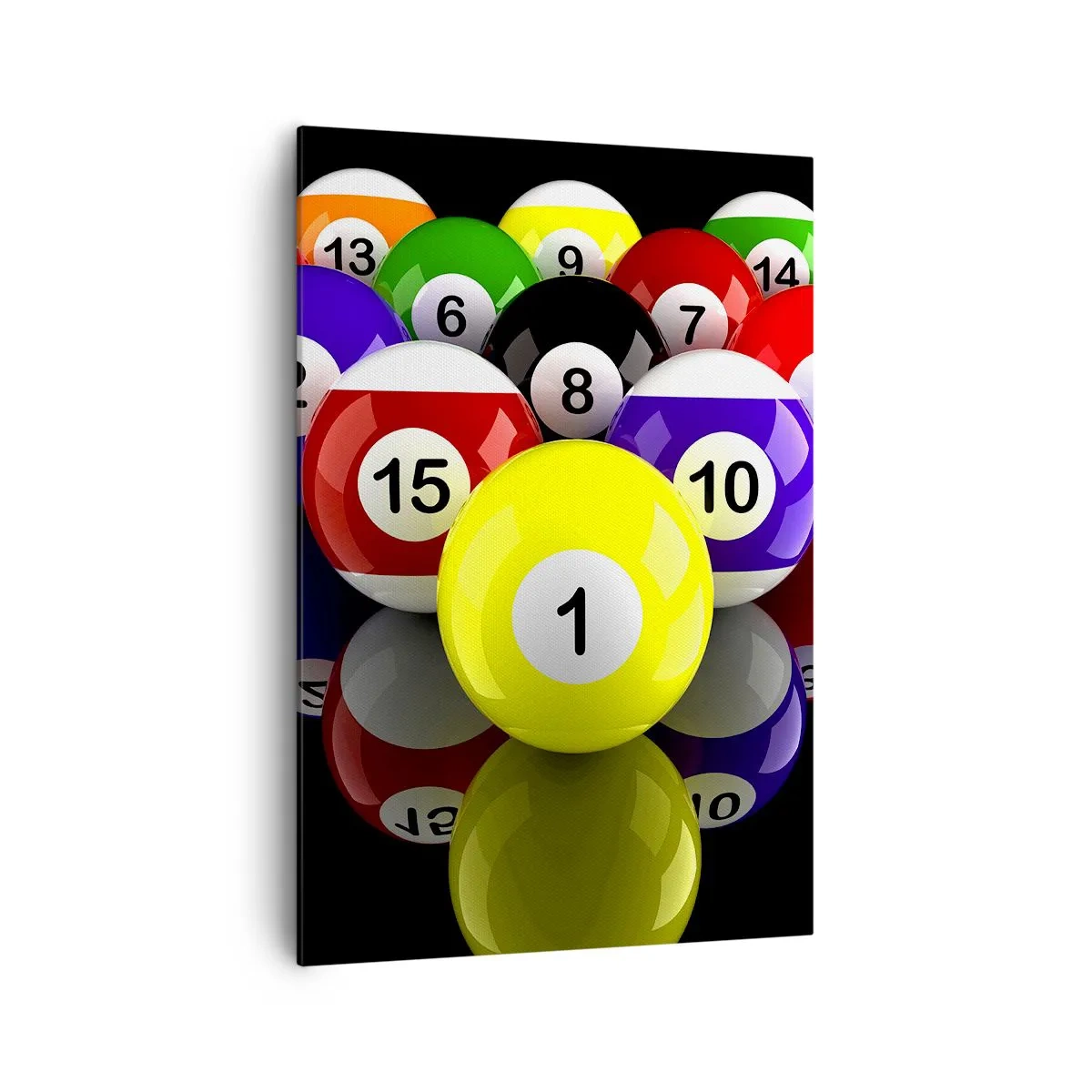 Bild auf Leinwand - Leinwandbild - Bunte Billardkugeln in einem Dreieck auf schwarzem Hintergrund angeordnet - 70x100cm - Verschiedene Spielfarben - Moderne Wanddekoration für Wohnzimmer und Schlafzimmer ARTTOR