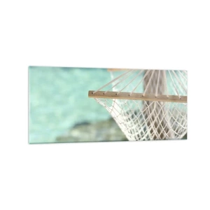 Glasbild - Bild auf glas - Eine Hängematte mit Blick auf das türkisfarbene Wasser - 120x50cm - Zeit zum Entspannen - Moderne Wanddekoration für Wohnzimmer und Schlafzimmer ARTTOR