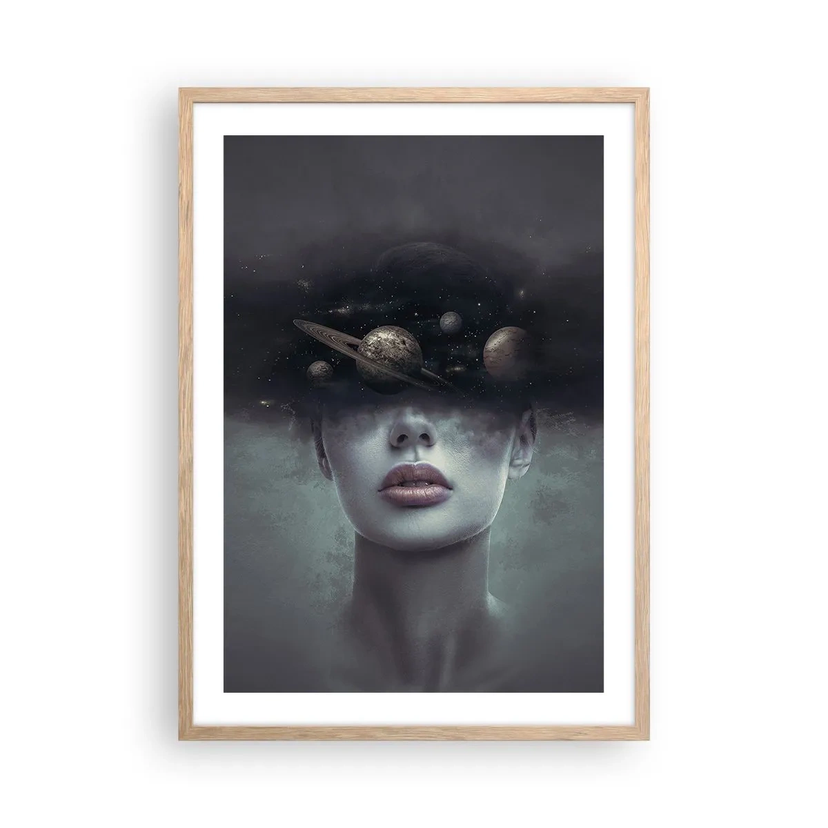 Poster in einem Rahmen aus heller Eiche - Und die Planeten spielen verrückt ... - 50x70 cm