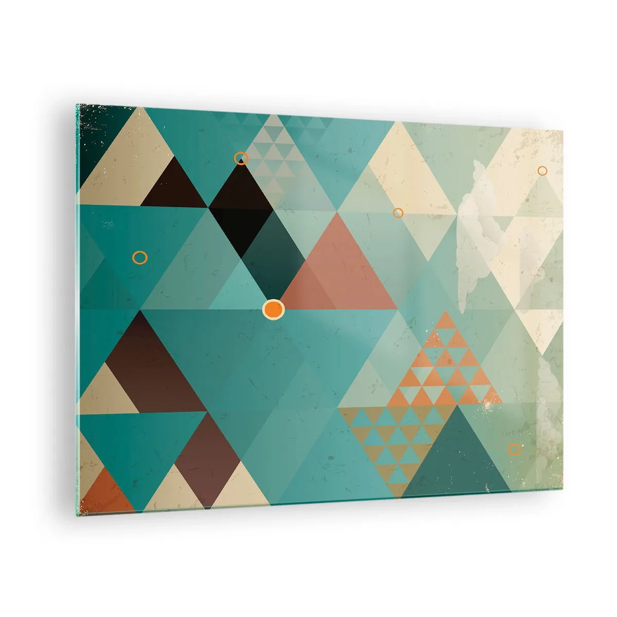 Glasbild - Bild auf glas - Geometrie in Türkis- und Brauntönen mit Dreiecken - 70x50cm - Einheit der Vielheit, Vielheit der Einheit - Moderne Wanddekoration für Wohnzimmer und Schlafzimmer ARTTOR