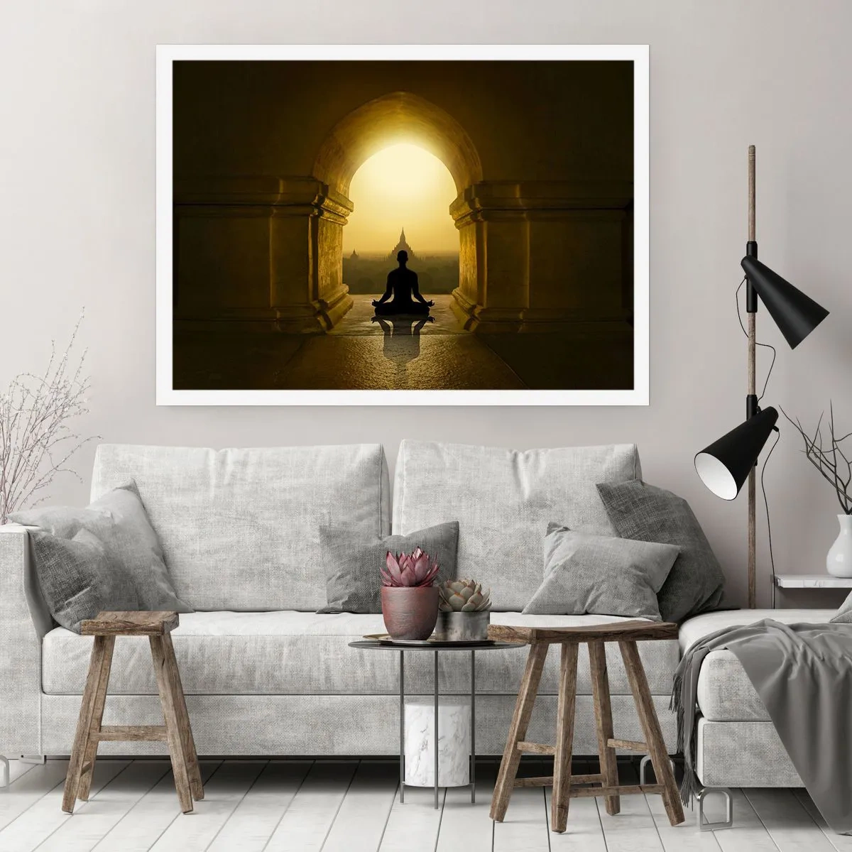 Poster - Silhouette einer meditierenden Person im Licht der untergehenden Sonne - 100x70cm - Vollkommene Harmonie - Moderne Wanddekoration für Wohnzimmer und Schlafzimmer ARTTOR