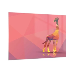Glasbild - Bild auf glas - Geometrische Giraffe auf pastellfarbenem Hintergrund - 100x70cm - In den Farben der Savanne - Moderne Wanddekoration für Wohnzimmer und Schlafzimmer ARTTOR