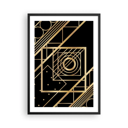 Poster in einem schwarzem Rahmen - Goldene geometrische Muster auf schwarzem Hintergrund im Art-Deco-Stil - 50x70cm - Goldene Geometrie - Moderne Wanddekoration für Wohnzimmer und Schlafzimmer ARTTOR