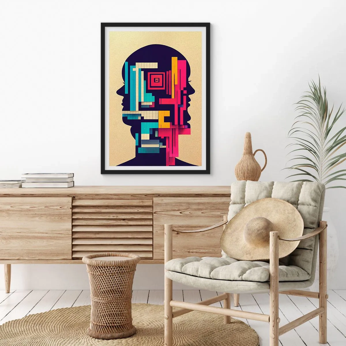 Poster in einem schwarzem Rahmen - Abstrakte Silhouette mit geometrischen Formen - 50x70cm - Neue Anleihen - Moderne Wanddekoration für Wohnzimmer und Schlafzimmer ARTTOR
