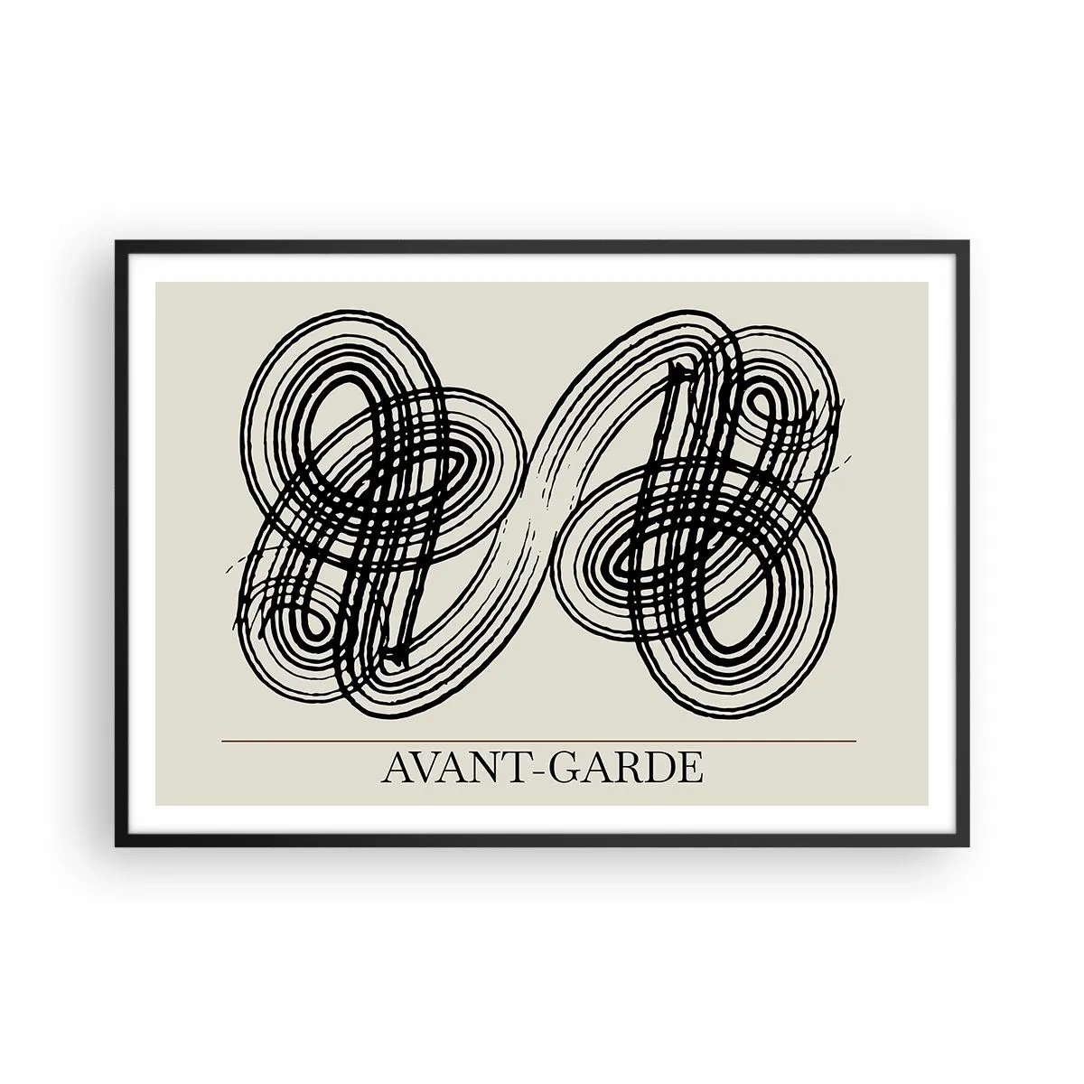 Poster in einem schwarzem Rahmen - Abstrakte schwarze Linien auf hellem Hintergrund im Avantgarde-Stil. - 100x70cm - Es kam spontan heraus - Moderne Wanddekoration für Wohnzimmer und Schlafzimmer ARTTOR