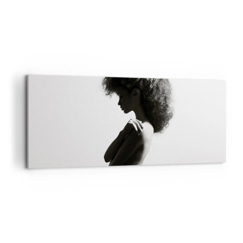Bild auf Leinwand - Leinwandbild - Eine subtile Silhouette einer Frau in Schwarz-Weiß-Tönen auf hellem Hintergrund - 120x50cm - Wie eine Blume auf einem schlanken Stiel - Moderne Wanddekoration für Wohnzimmer und Schlafzimmer ARTTOR