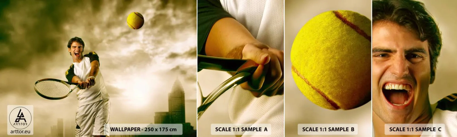 Fototapeten Muster Selbstklebend Deluxe Sticker - Energie und Freude - Sport, Tennis, Tennisspieler - 100x30 cm
