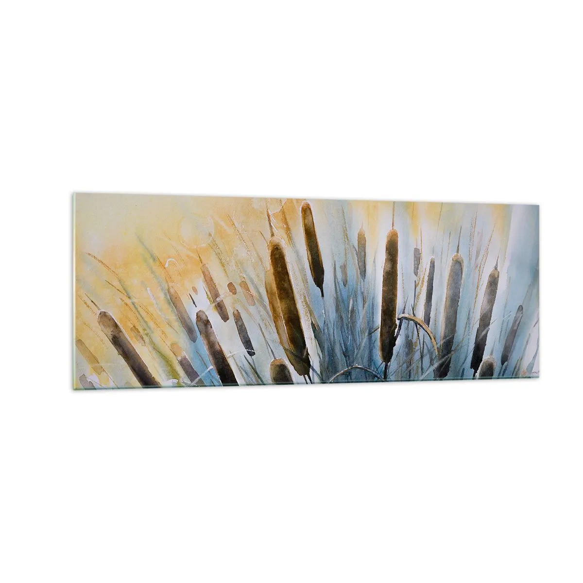 Glasbild - Bild auf glas - Malerisches Schilf in den Sonnenstrahlen - 140x50cm - Die Kälte des Wassers, die Hitze der Sonne - Moderne Wanddekoration für Wohnzimmer und Schlafzimmer ARTTOR
