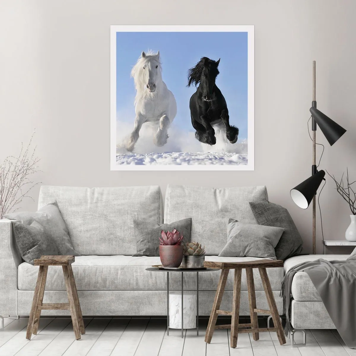 Poster - Schwarz-Weiß-Galopp - 50x50 cm