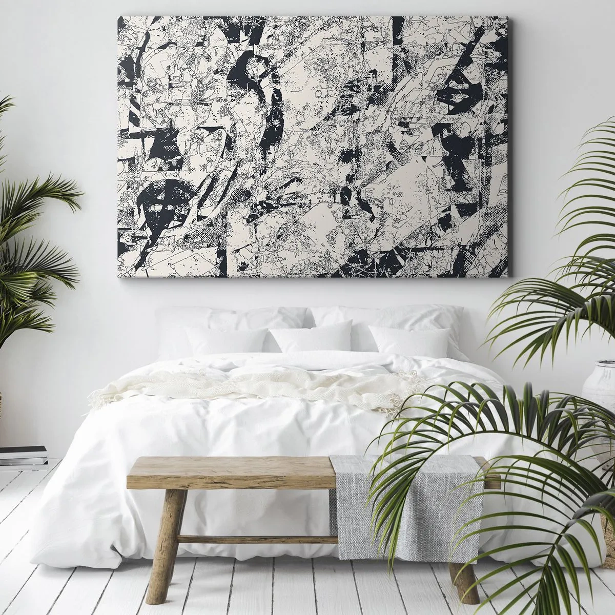 Bild auf Leinwand - Leinwandbild - Abstrakte Komposition in Schwarzweiß mit dynamischem Layout - 100x70cm - Durchdringung der Gegensätze - Moderne Wanddekoration für Wohnzimmer und Schlafzimmer ARTTOR