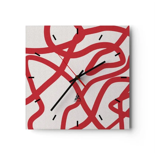 Wanduhr - Glasuhr - Rot auf Weiß - 40x40 cm