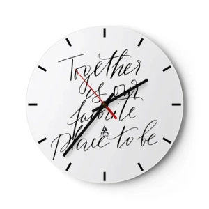 Wanduhr - Glasuhr - Das Zitat „Gemeinsam ist unser Lieblingsort“ vor einem weißen Uhrenhintergrund - 30x30cm - Fühlst du das auch? - Moderne Wanddekoration für Wohnzimmer, Küche und Schlafzimmer ARTTOR