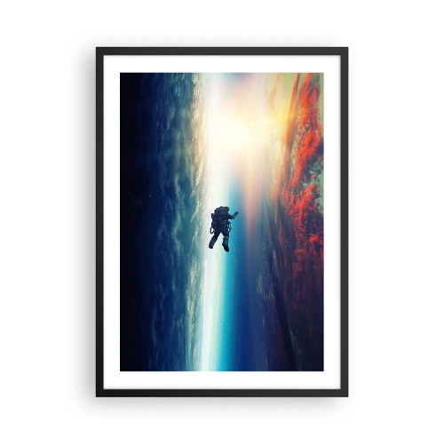 Poster in einem schwarzem Rahmen - Astronaut im Weltraum mit der Erde und der Sonne im Hintergrund - 50x70cm - Sich dem Universum stellen - Moderne Wanddekoration für Wohnzimmer und Schlafzimmer ARTTOR