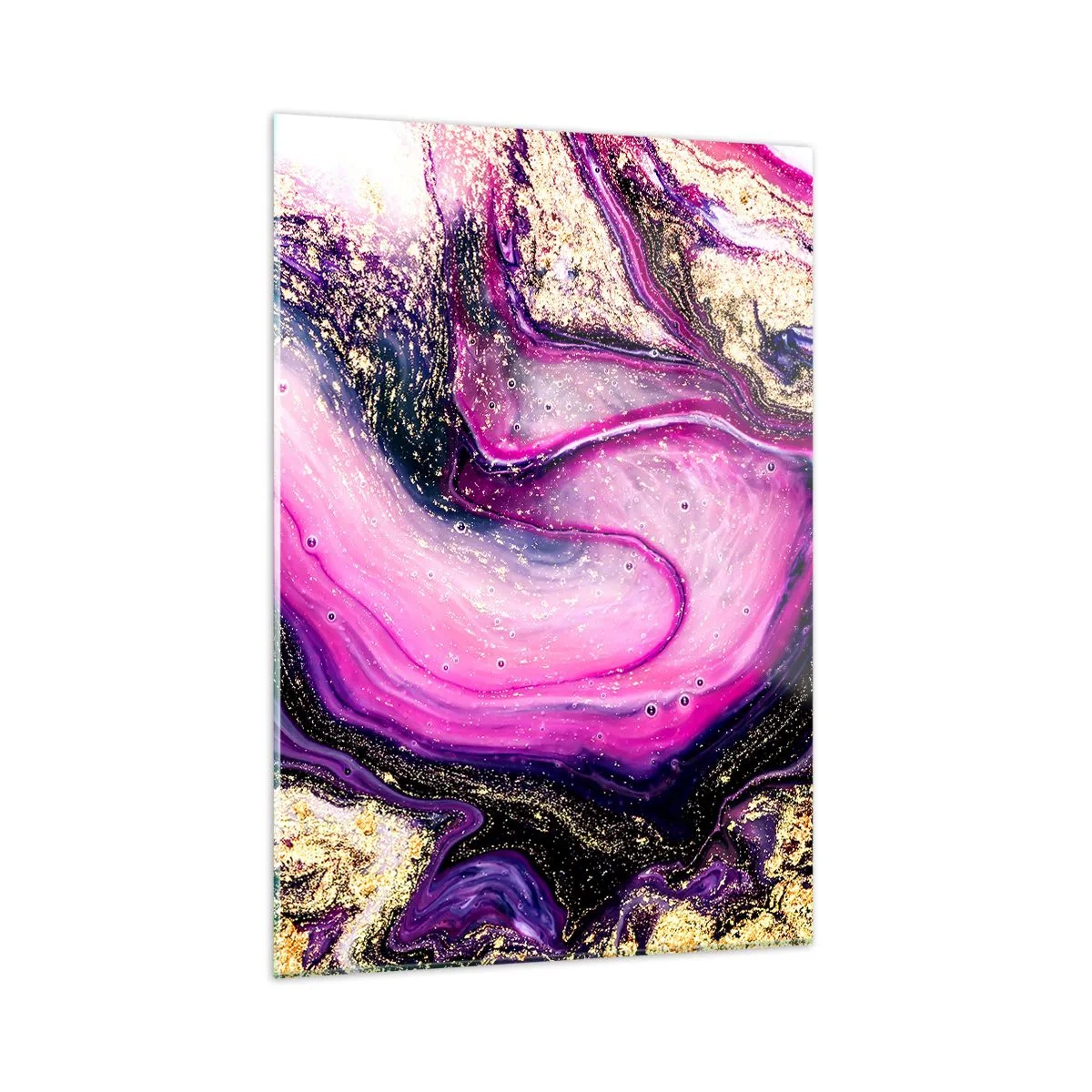 Glasbild - Bild auf glas - Eine abstrakte Komposition in Lila- und Goldtönen. - 50x70cm - Ein Moment hinter den Kulissen - Moderne Wanddekoration für Wohnzimmer und Schlafzimmer ARTTOR