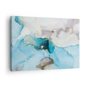 Bild auf Leinwand - Leinwandbild - Abstraktion in Blau- und Goldtönen mit subtilen Linien - 70x50cm - Eine Studie über das Zusammentreffen von Grau und Türkis - Moderne Wanddekoration für Wohnzimmer und Schlafzimmer ARTTOR