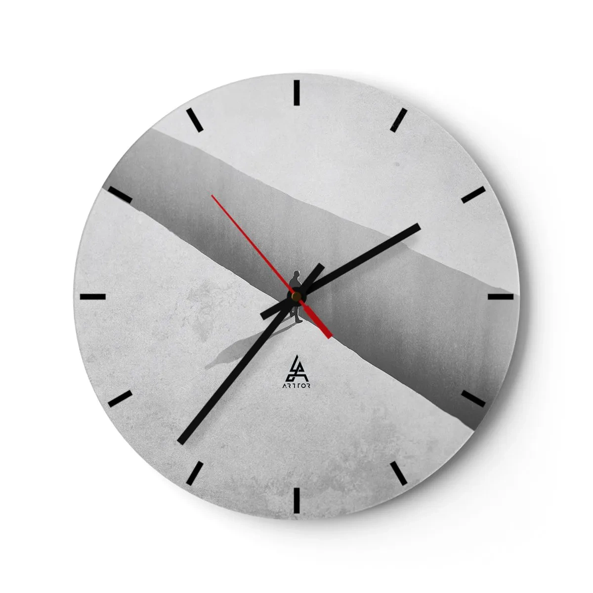 Wanduhr - Glasuhr - Eine minimalistische Silhouette einer Figur in einer Lichtperspektive - 30x30cm - Klares Ziel - Moderne Wanddekoration für Wohnzimmer, Küche und Schlafzimmer ARTTOR
