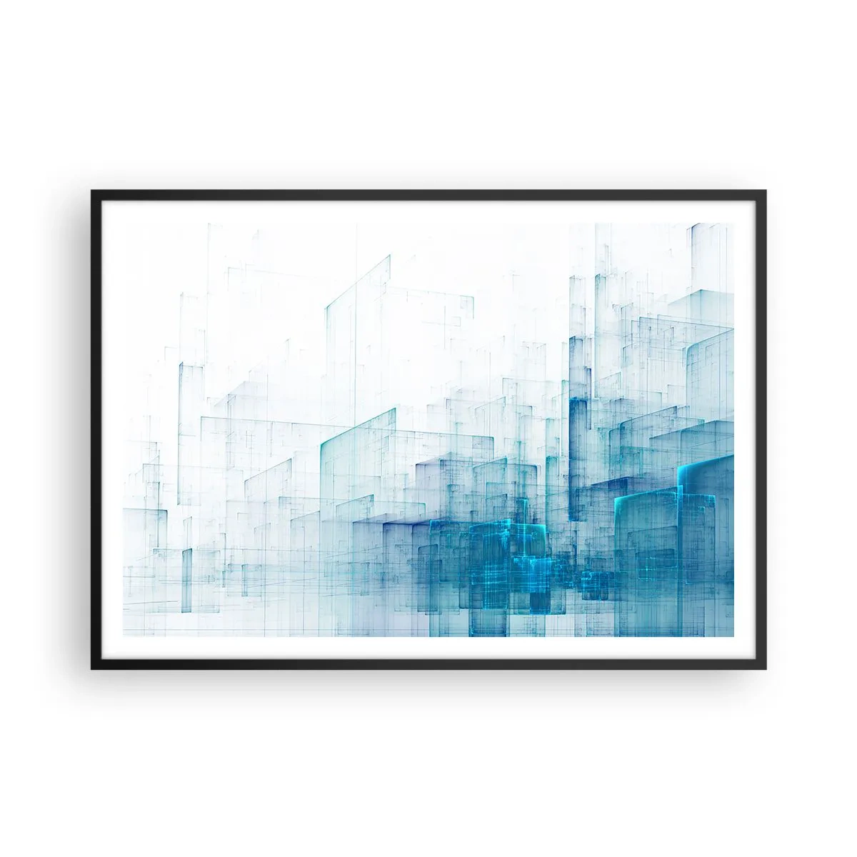 Poster in einem schwarzem Rahmen - Abstrakte geometrische Formen in Blautönen - 100x70cm - Wie der Raum wgeschaffen urde - Moderne Wanddekoration für Wohnzimmer und Schlafzimmer ARTTOR