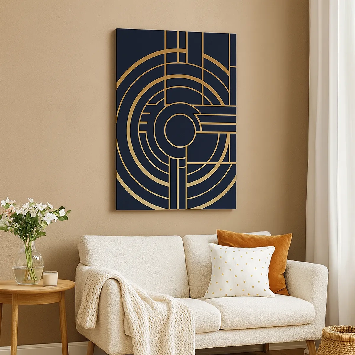 Bild auf Leinwand - Leinwandbild - Geometrisches Muster mit goldenen Linien - 50x70cm - Wendungen der Dinge - Moderne Wanddekoration für Wohnzimmer und Schlafzimmer ARTTOR