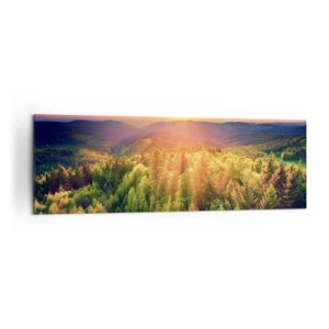 Bild auf Leinwand - Leinwandbild - Waldlandschaft mit Sonnenuntergang über den Hügeln - 160x50cm - Scheitelpunkte und Spitzen - Moderne Wanddekoration für Wohnzimmer und Schlafzimmer ARTTOR