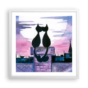 Poster in einem weißen Rahmen - Rendez-vous unter dem Mond - 50x50 cm