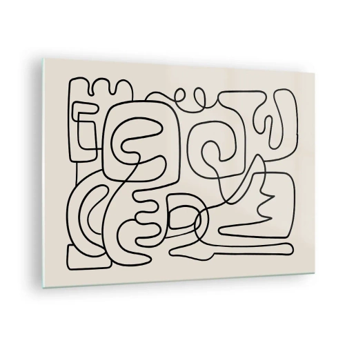 Glasbild - Bild auf glas - Schwarze abstrakte Linien bilden ein komplexes Muster auf Beige - 70x50cm - Folge der Spur - Moderne Wanddekoration für Wohnzimmer und Schlafzimmer ARTTOR