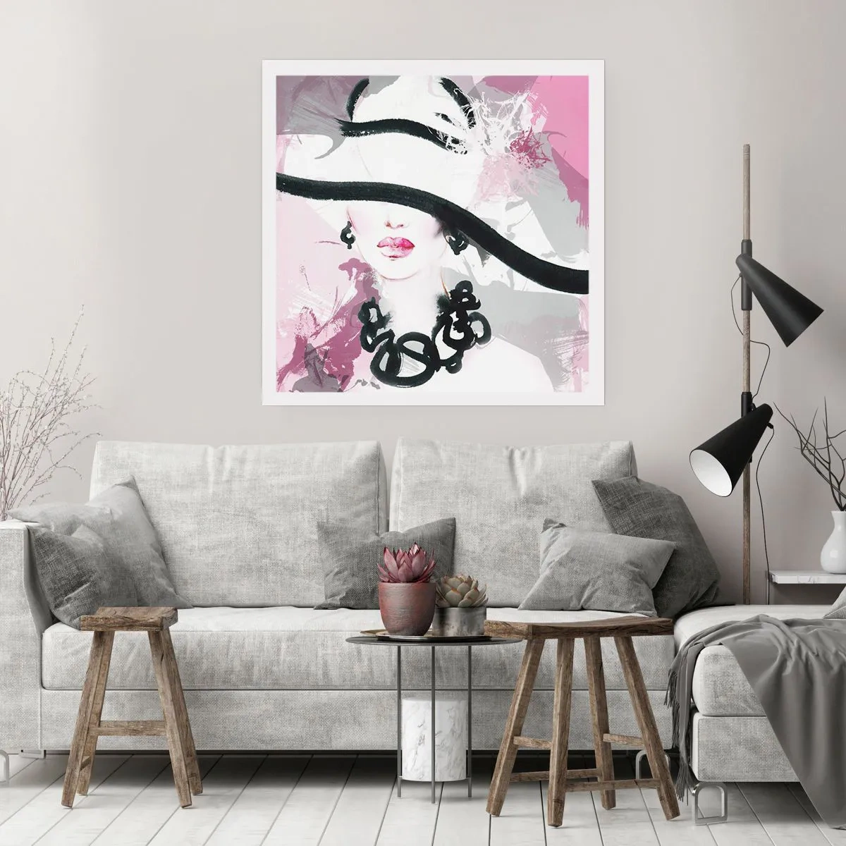 Poster - Bildnis einer Dame in Schwarz und Pink - 60x60 cm