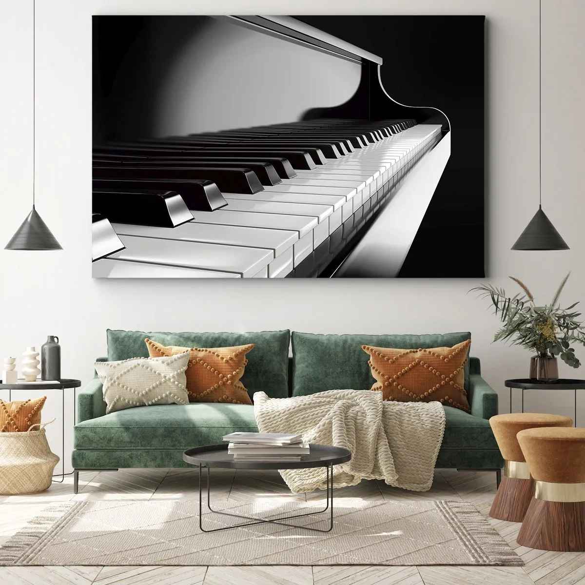 Bild auf Leinwand - Leinwandbild - Klaviertasten in einer eleganten Schwarz-Weiß-Aufnahme - 70x50cm - Harmonie von Formen und Farben - Moderne Wanddekoration für Wohnzimmer und Schlafzimmer ARTTOR