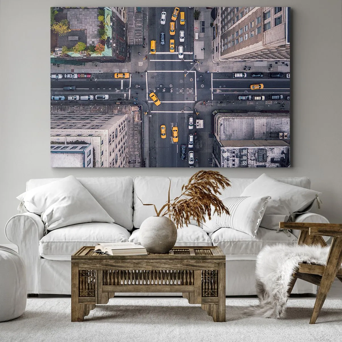 Bild auf Leinwand - Leinwandbild - Luftaufnahme einer belebten Stadtstraße - 70x50cm - Eine einfache Wahl - Moderne Wanddekoration für Wohnzimmer und Schlafzimmer ARTTOR