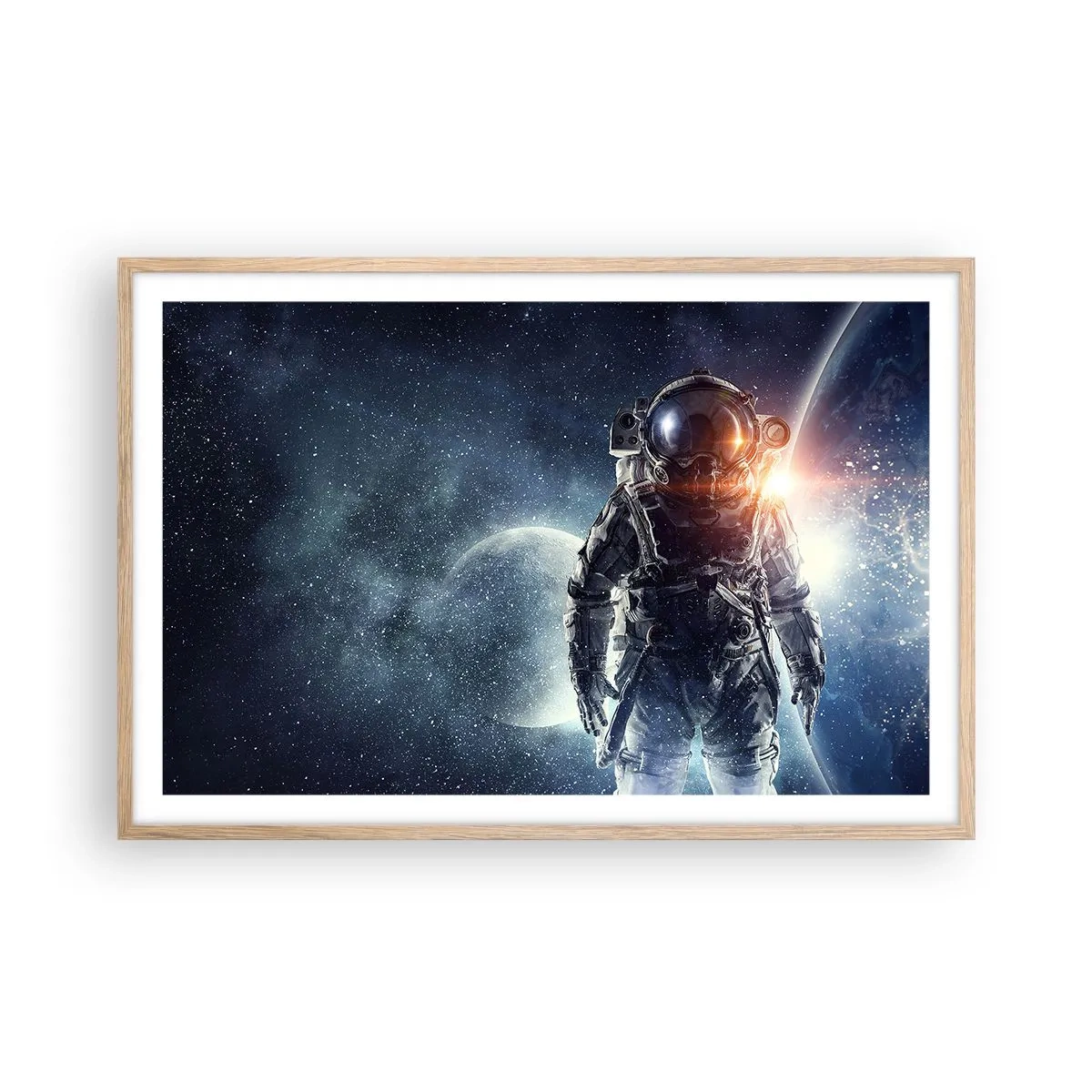 Poster in einem Rahmen aus heller Eiche - Weltraumabenteuer - 91x61 cm