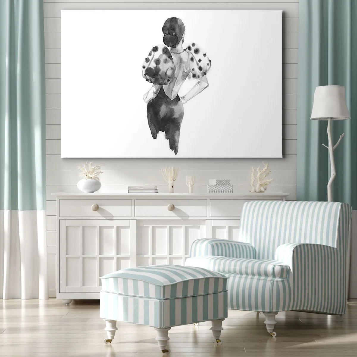 Bild auf Leinwand - Leinwandbild - Minimalistische Aquarellillustration einer Frau - 70x50cm - Sie ging direkt vorbei - Moderne Wanddekoration für Wohnzimmer und Schlafzimmer ARTTOR