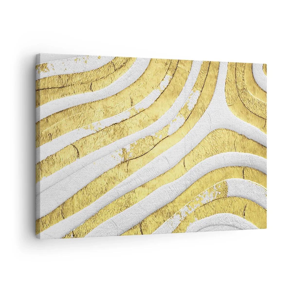 Bild auf Leinwand - Leinwandbild - Gold- und Weiß-abstrakte Linien in einer 3D-Textur - 70x50cm - Komposition in Weiß und Gold - Moderne Wanddekoration für Wohnzimmer und Schlafzimmer ARTTOR