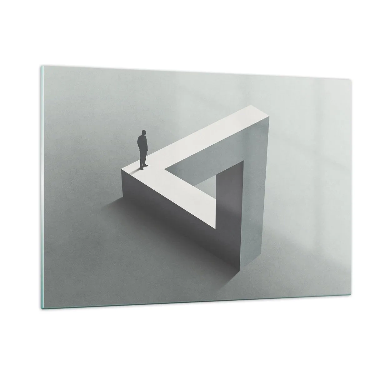 Glasbild - Bild auf glas - Eine Figur auf einer geometrischen Struktur im Stil einer optischen Täuschung - 120x80cm - Es ist also doch möglich - Moderne Wanddekoration für Wohnzimmer und Schlafzimmer ARTTOR