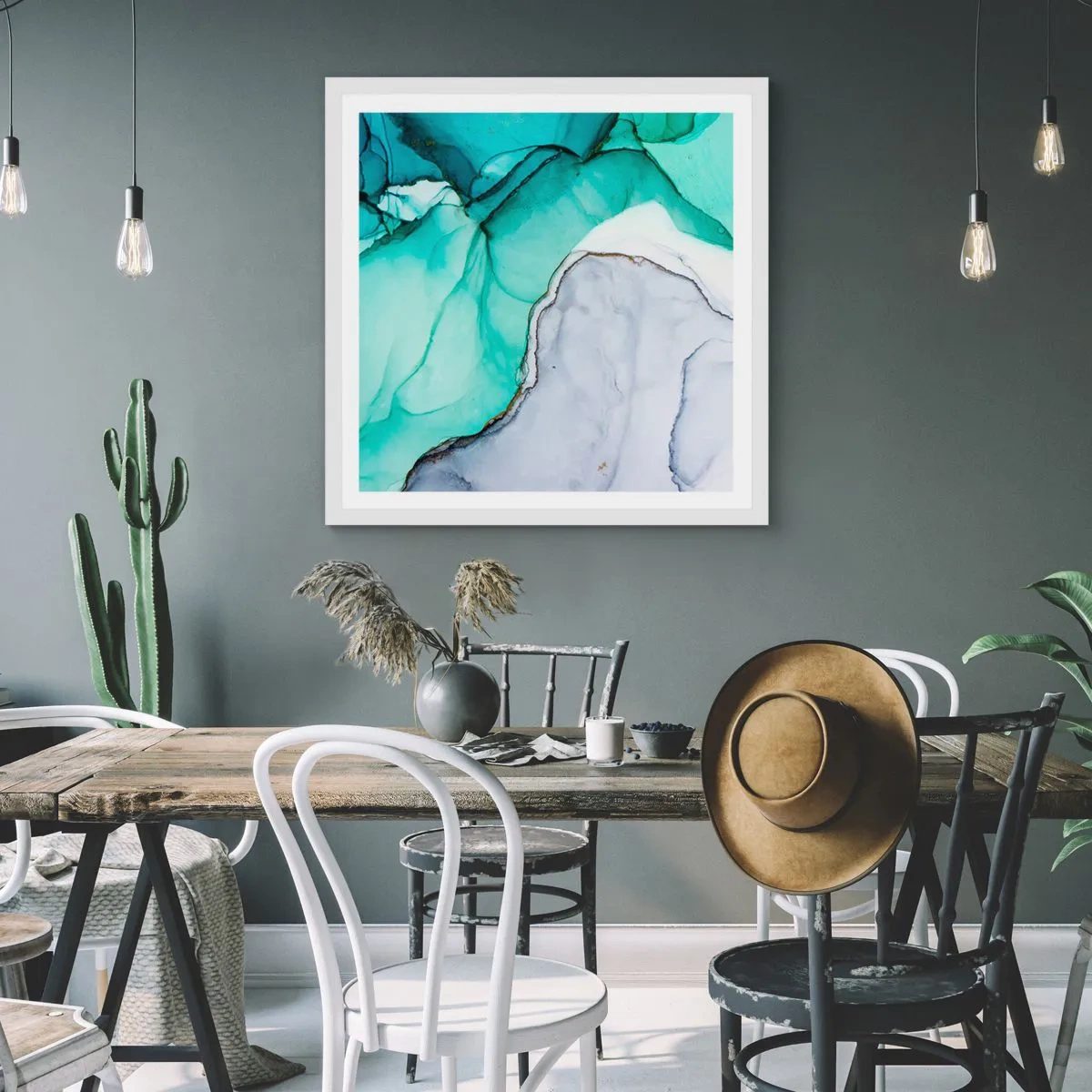 Poster in einem weißen Rahmen - Eine Studie in Türkis - 40x40 cm