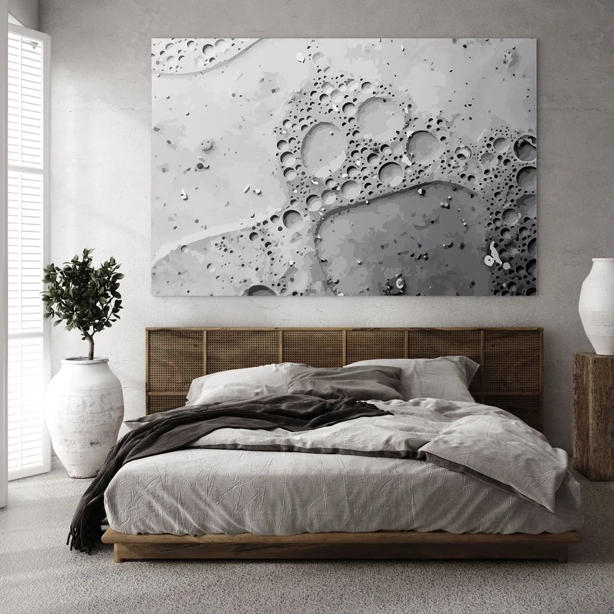 Glasbild - Bild auf glas - Abstraktes Blasenmuster auf der Oberfläche in Grautönen - 70x50cm - Schaumpfad - Moderne Wanddekoration für Wohnzimmer und Schlafzimmer ARTTOR