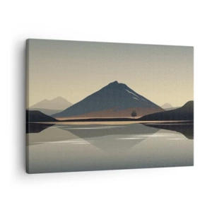 Bild auf Leinwand - Leinwandbild - Minimalistische Berglandschaft mit Spiegelung im Wasser - 70x50cm - Spiegelreflexion - Moderne Wanddekoration für Wohnzimmer und Schlafzimmer ARTTOR