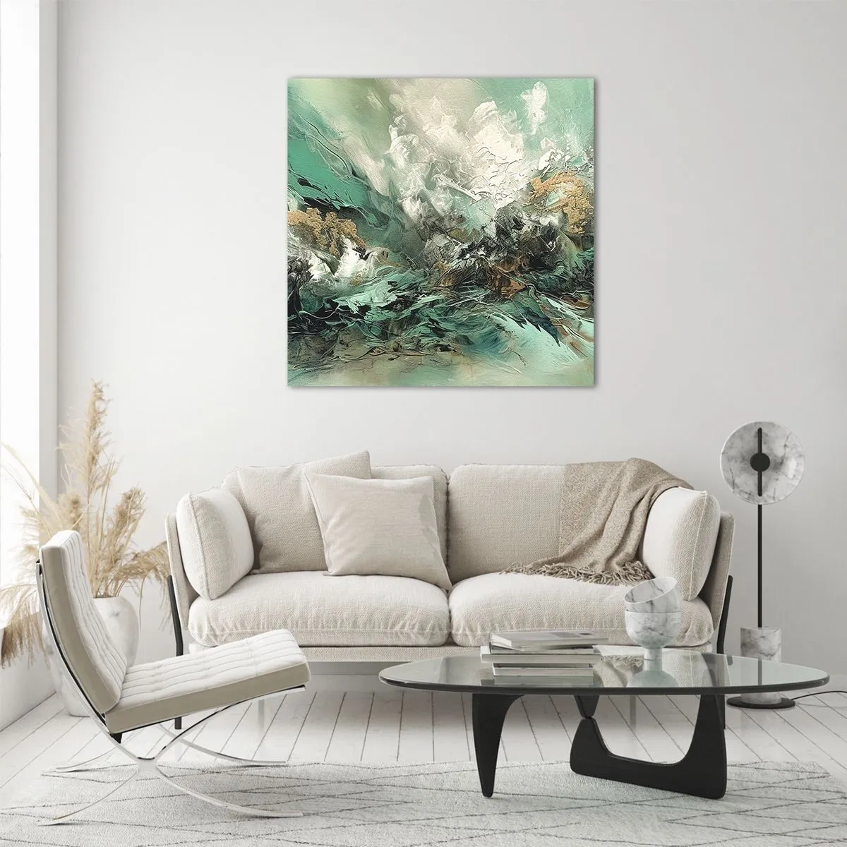 Glasbild - Bild auf glas - Smaragdgrüne und schwarze Brandung - 30x30 cm