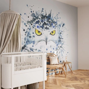 Maßgeschneiderte Fototapete Premium Canvas - Direkt in die Augen - Vogel, Eule, Tiere