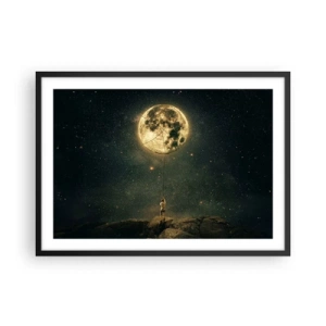 Poster in einem schwarzem Rahmen - Mann mit dem Mond vor dem Sternenhimmel - 70x50cm - Der Mann, der den Mond gestohlen hat - Moderne Wanddekoration für Wohnzimmer und Schlafzimmer ARTTOR