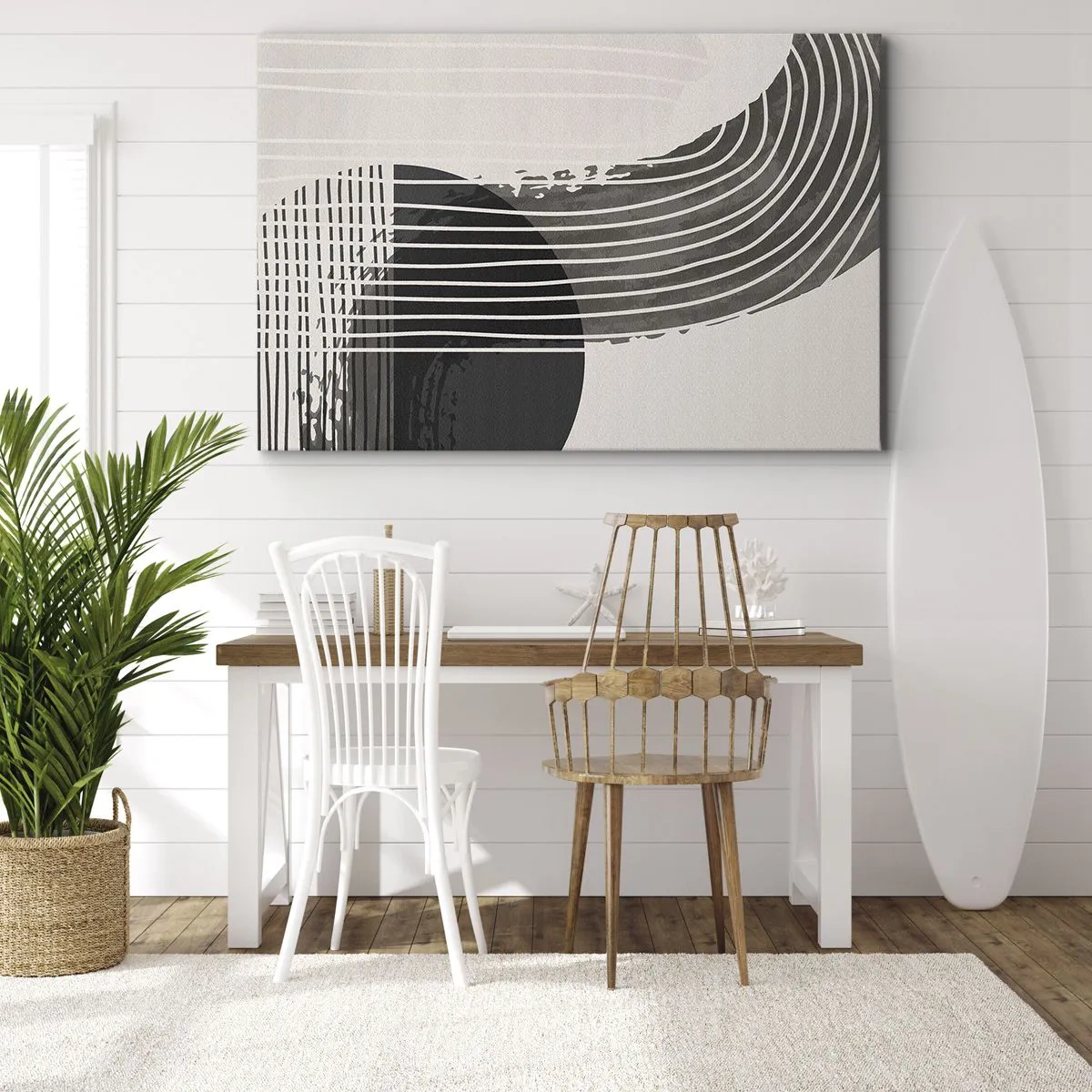 Bild auf Leinwand - Leinwandbild - Abstraktes Muster mit Linien und geometrischen Formen - 70x50cm - Hin und zurück - Moderne Wanddekoration für Wohnzimmer und Schlafzimmer ARTTOR