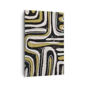 Bild auf Leinwand - Leinwandbild - Abstraktes Muster in Schwarz, Weiß und Gold - 80x120cm - Komposition: Straßen und Gassen - Moderne Wanddekoration für Wohnzimmer und Schlafzimmer ARTTOR