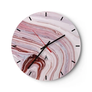 Wanduhr - Glasuhr - Abstrakte Wellen in Rosa- und Rottönen auf hellem Hintergrund - 30x30cm - Geradeaus, dann rechts runter - Moderne Wanddekoration für Wohnzimmer, Küche und Schlafzimmer ARTTOR